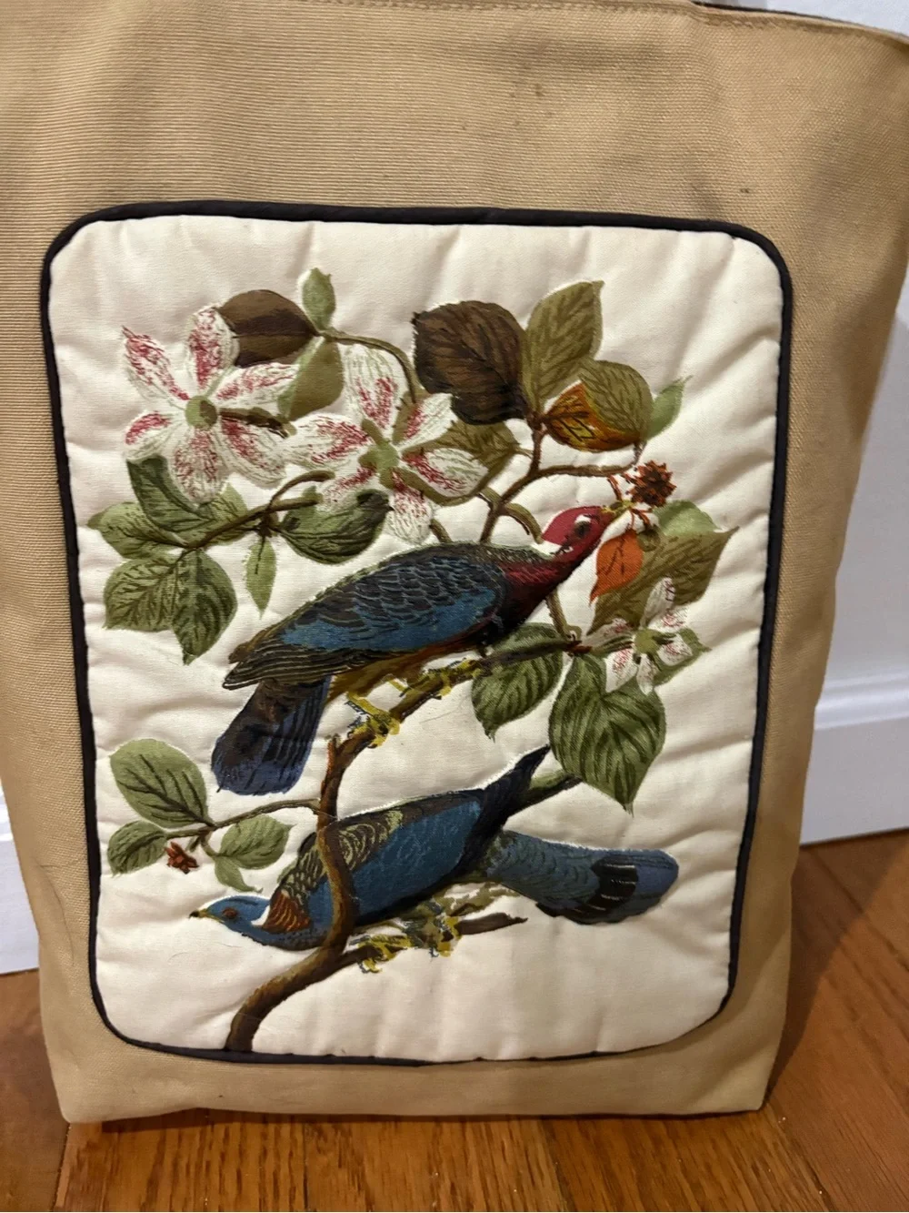 Vintage Heirloom Designs tote bag with bamboo handles